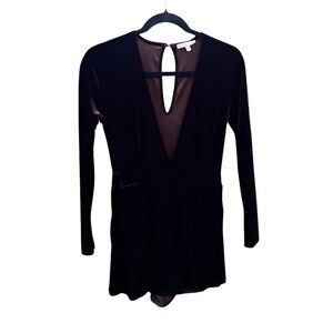 Charlotte Russe Wine Velvet Bodysuit Deep V Keyhole Long Sleeve Small
